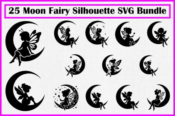 25 Moon Fairy Silhouette SVG Bundle for Crafts and Graphics