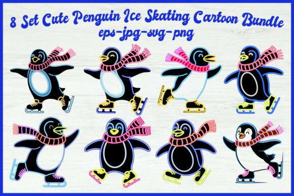 8 Cute Penguin Ice Skating Graphics for Branding