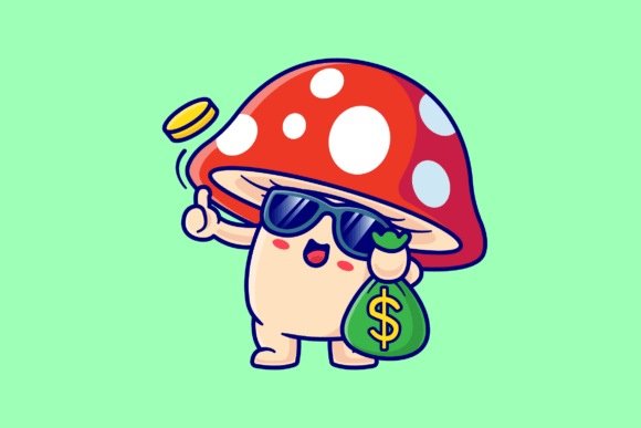 Cute Mushroom Holding Money Bag Cartoon