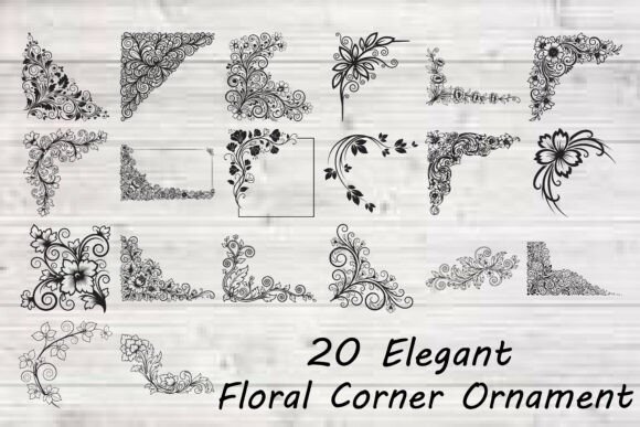 Elegant Floral Corner Ornament Graphics for Crafts
