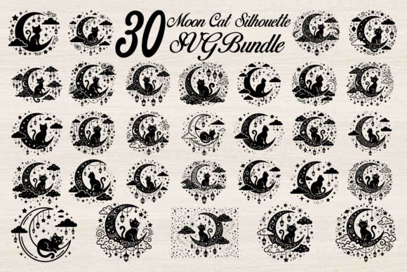 Moon Cat Silhouette SVG Bundle