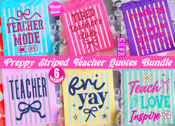 Neon Striped Teacher Coquette PNG Bundle Graphics for T-Shirt Designs
