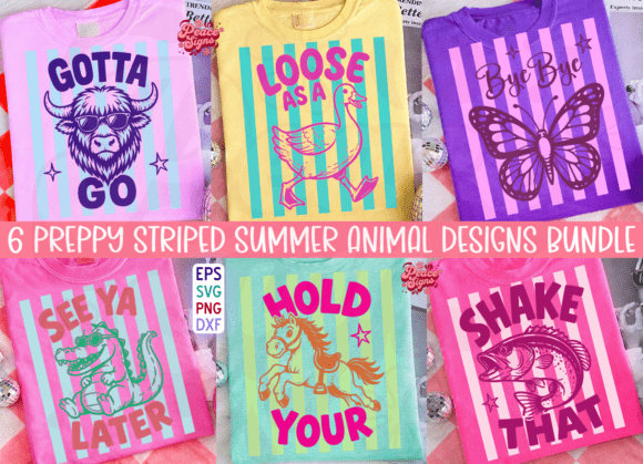 Preppy Striped Summer Animal Png Bundle Graphics for T-Shirt Designs