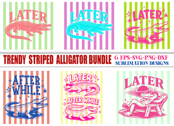 Striped Funny Alligator Graphics for T-Shirt Designs