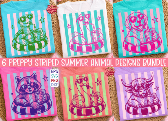 Striped Summer Animal Graphics for T-Shirt Designs