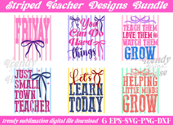 Striped Teacher PNG Bundle for T-Shirt Graphics