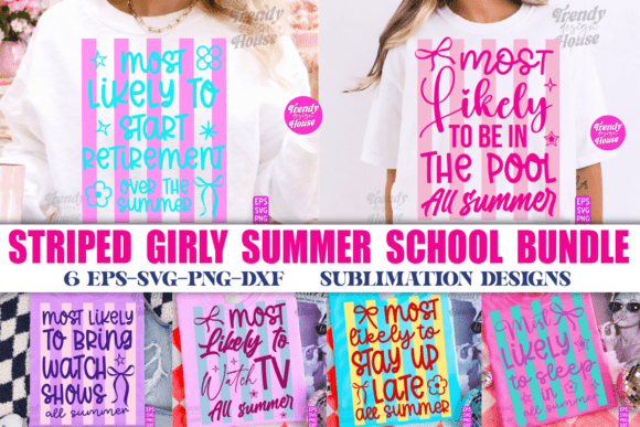 Stripes Girly Summer Teacher SVG Bundle Graphics for Crafts