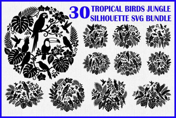 Tropical Birds Jungle Silhouette Graphics for Crafts